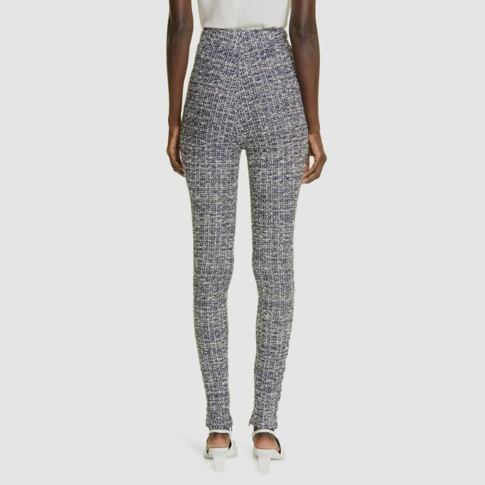 St. John Marine Navy Boucle Tweed Exposed Seam Zipper Hemline Skinny Pants